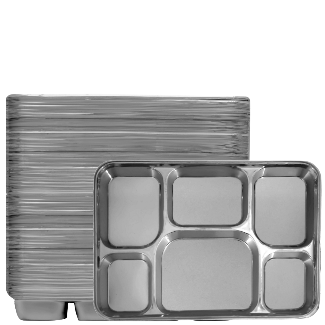 6 Compartment Silver Color Disposable Party Thali Plates