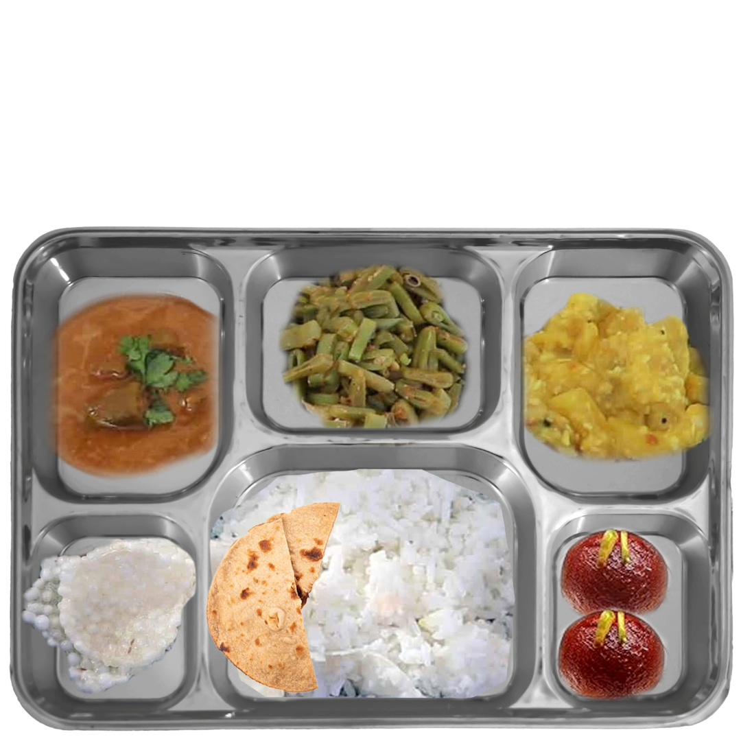 6 Compartment Silver Color Disposable Party Thali Plates