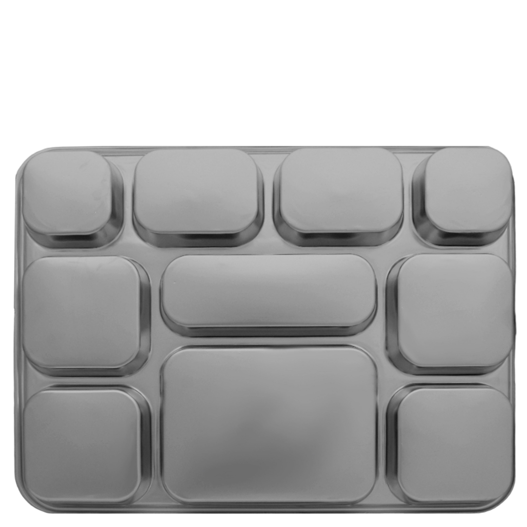 10 Compartment Silver Color Disposable Party Thali Plates