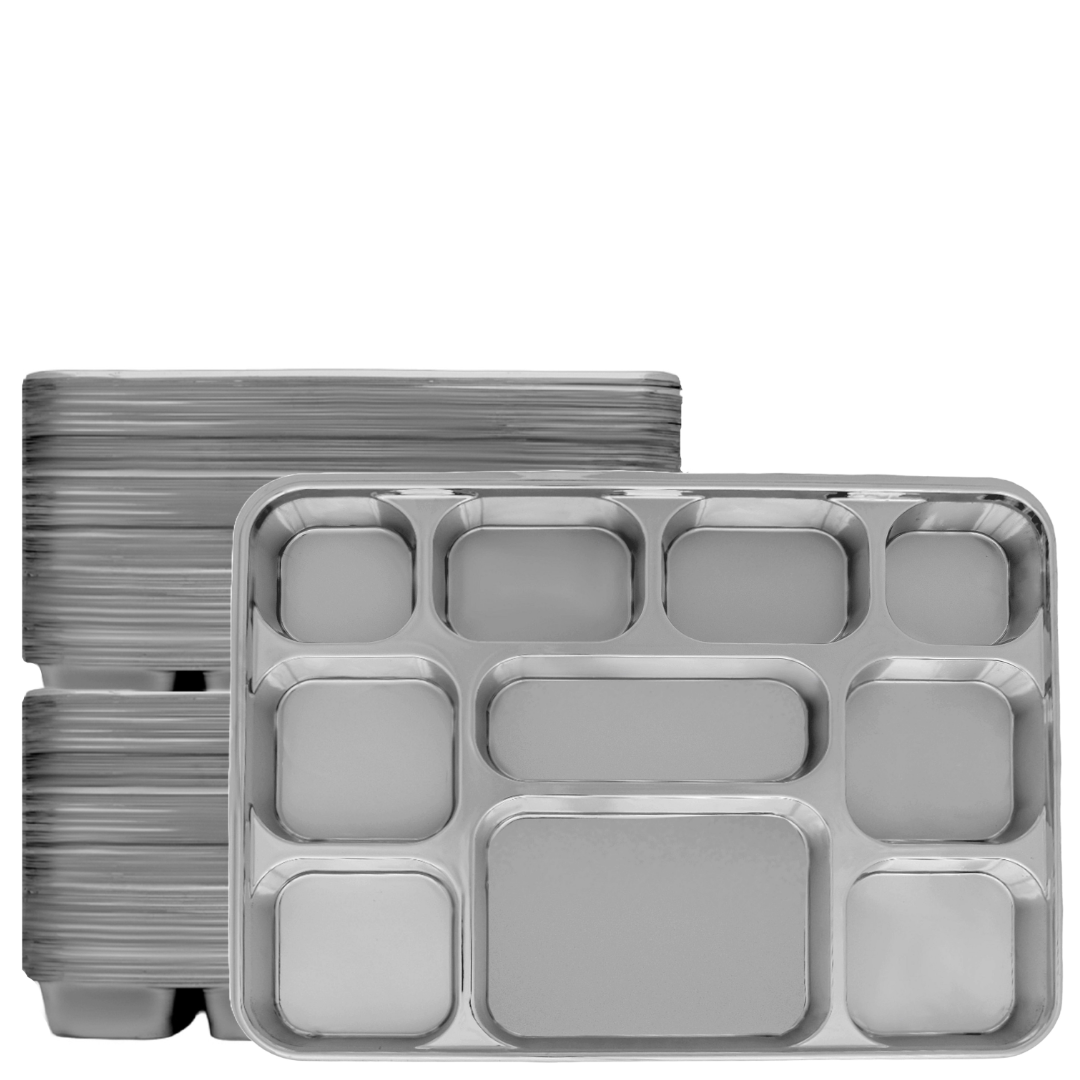 10 Compartment Silver Color Disposable Party Thali Plates
