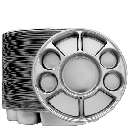 9 Compartment Silver Color Disposable Party Thali Plates